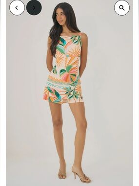 hutch zaraya orange tropical print sleevless linen romper shorts size small